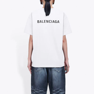 (Women) Balenciaga Vintage Logo Print Oversized Women’s White T-Shirt 612965TIVG59040 Details for (Women) Balenciaga Vintage Logo Print Oversized Women’s White T-Shirt 612965TIVG59040