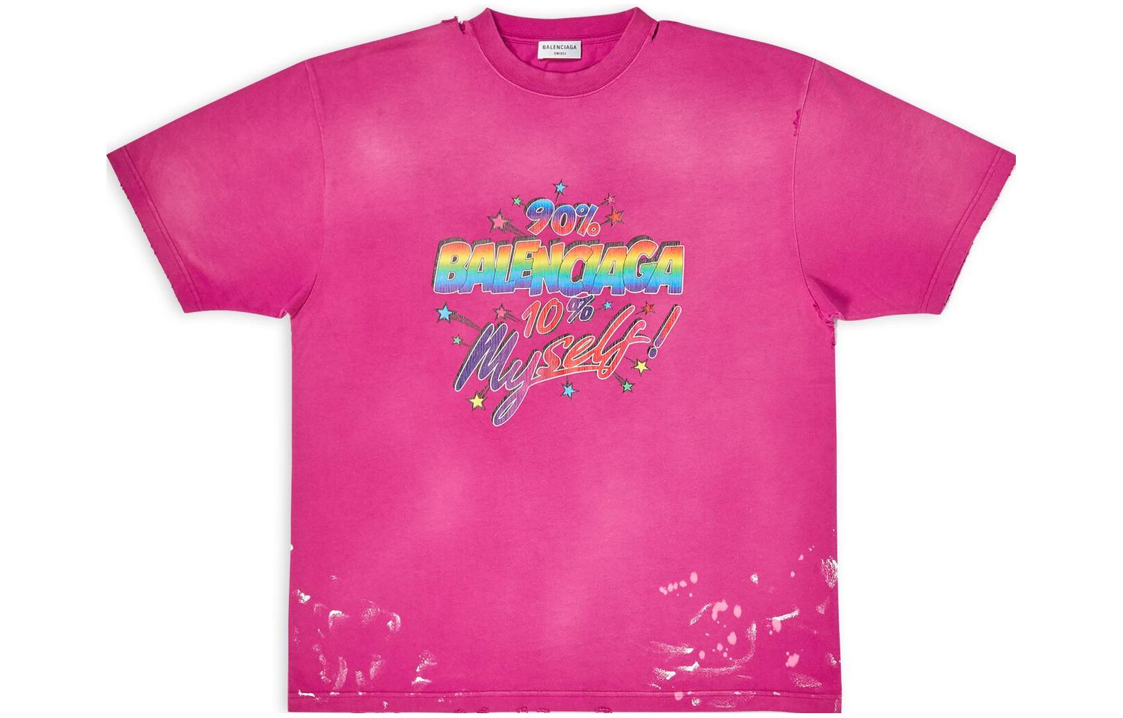 Order (W) 巴黎世家粉色做舊徽標印花圓領休閒短袖女T恤 641655TMVH35566