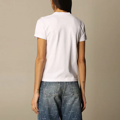 (W) Balenciaga Baju-T Leher Bulat Kapas Putih Regular. 612964TIV549040 Purchase (W) Balenciaga Baju-T Leher Bulat Kapas Putih Regular. 612964TIV549040