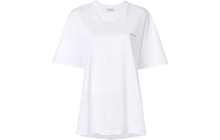 (Women) Balenciaga White Logo Print Crew Neck T-Shirt 482204TYK289000