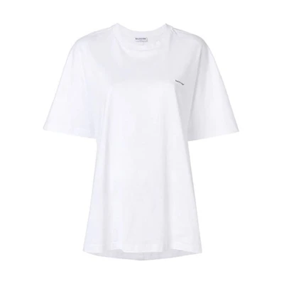 (Women) Balenciaga White Logo Print Crew Neck T-Shirt 482204TYK289000