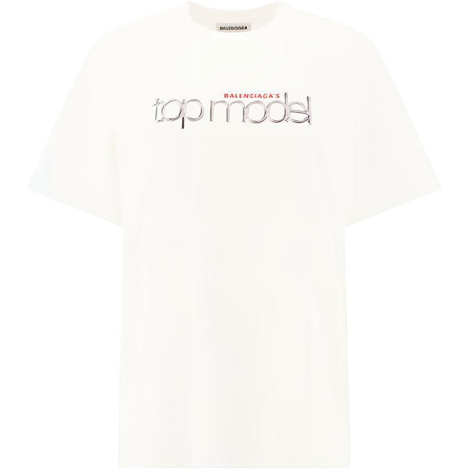 (Women) Balenciaga White Mirror Logo Print Oversized T-Shirt 612965TIV829000