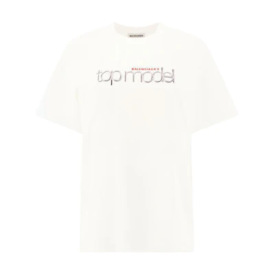 (Women) Balenciaga White Mirror Logo Print Oversized T-Shirt 612965TIV829000