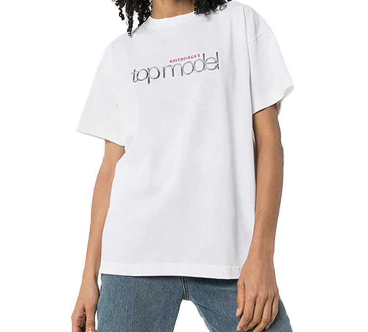 (Women) Balenciaga White Mirror Logo Print Oversized T-Shirt 612965TIV829000 圖 3