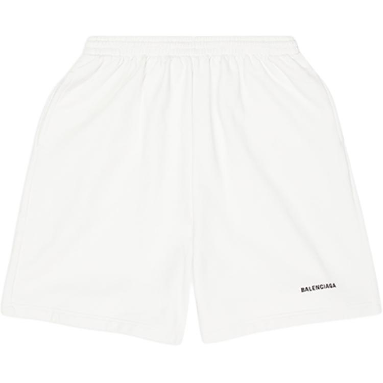(Women) Balenciaga Women’s Relaxed Fit White Shorts with Logo Print and Elastic Waistband. 674591TMVF59784