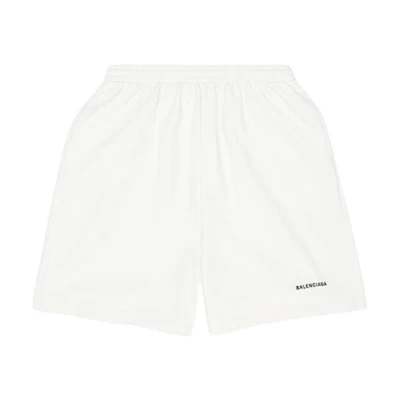 (Women) Balenciaga Women’s Relaxed Fit White Shorts with Logo Print and Elastic Waistband. 674591TMVF59784