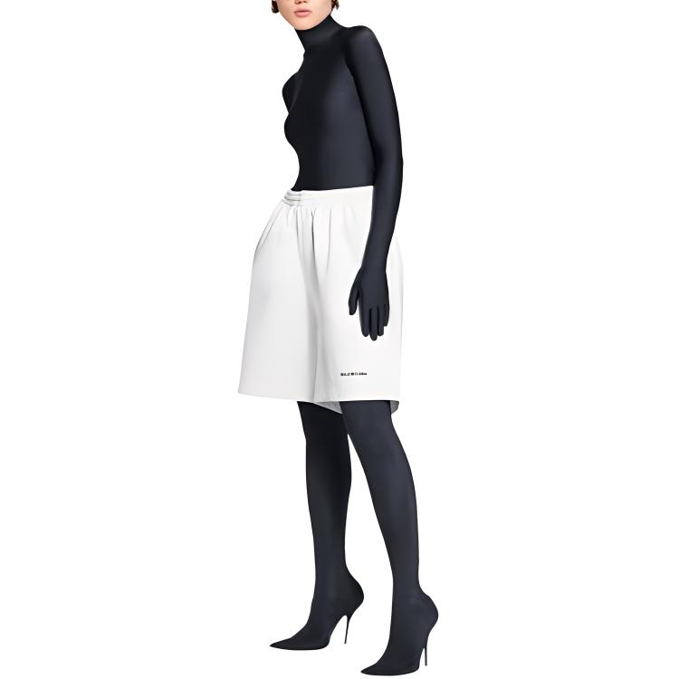 Lookbook (Women) Balenciaga Women’s Relaxed Fit White Shorts with Logo Print and Elastic Waistband. 674591TMVF59784