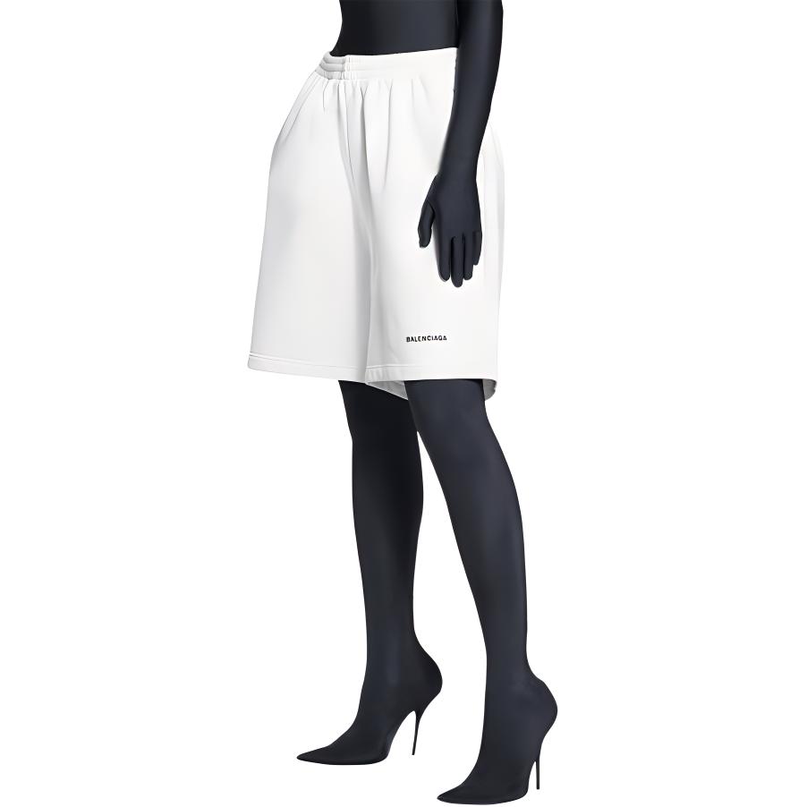 Details for (Women) Balenciaga Women’s Relaxed Fit White Shorts with Logo Print and Elastic Waistband. 674591TMVF59784