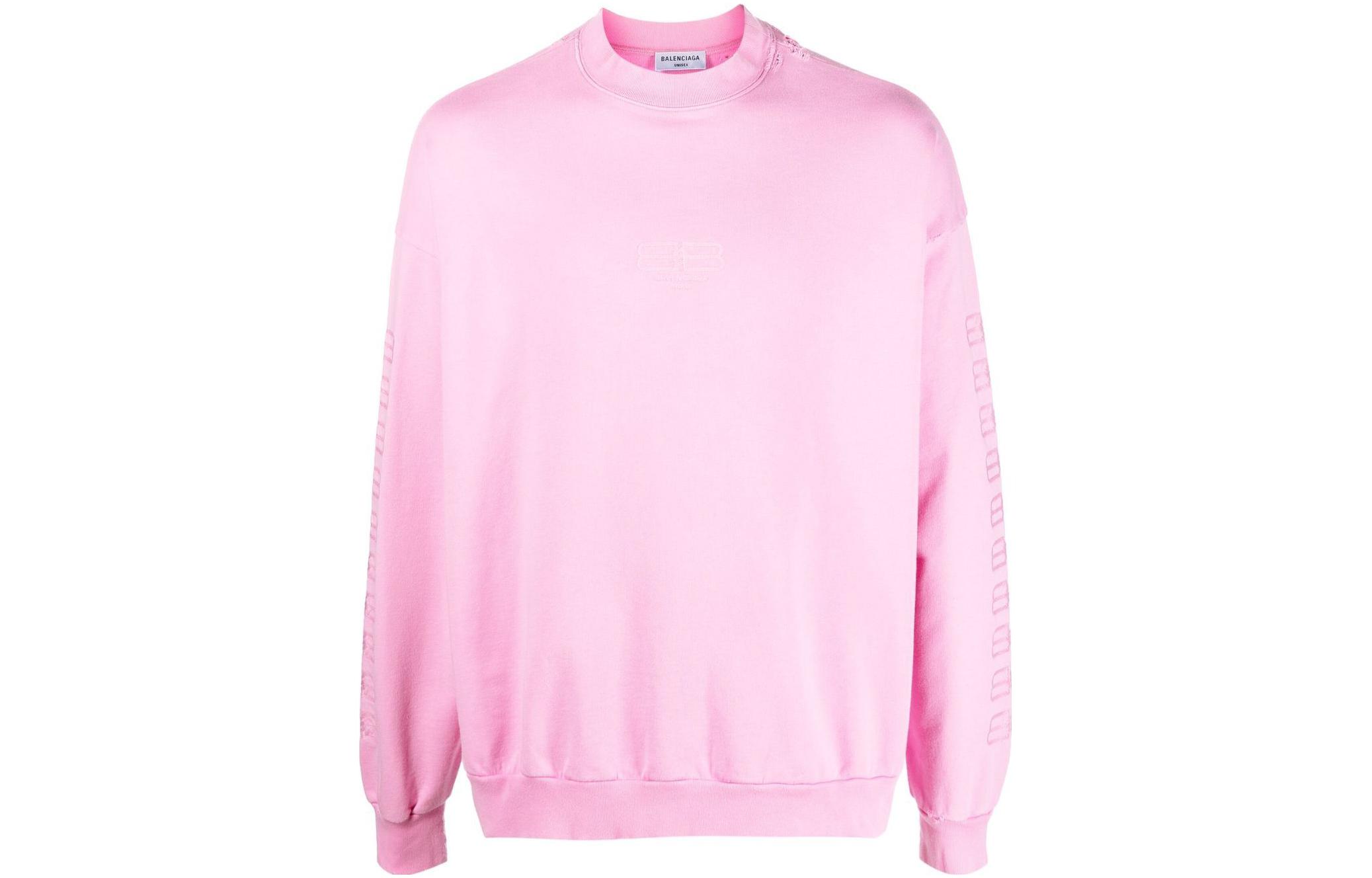 (Women) Balenciaga Womens Oversized Pink Letter Print Crewneck Pullover Sweatshirt 699242TMVG65700