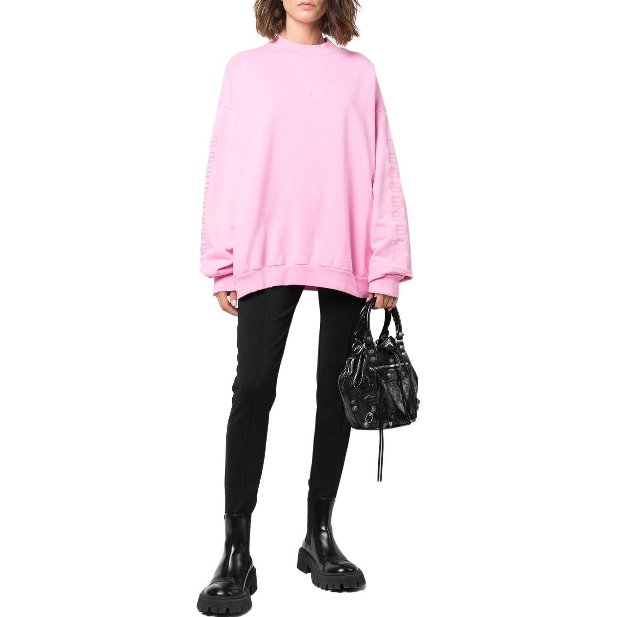 (Women) Balenciaga Womens Oversized Pink Letter Print Crewneck Pullover Sweatshirt 699242TMVG65700 圖 3