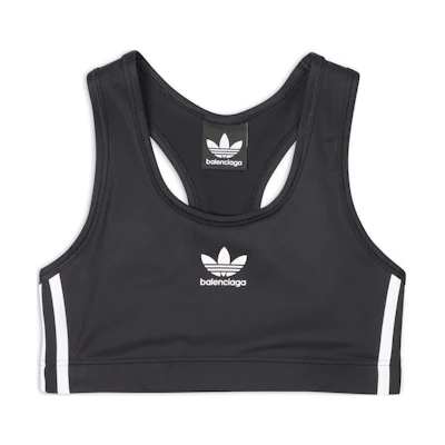 (Women) Balenciaga Adidas Black Logo Stripe Slim Sports Bra FW22. 7243044A8B51077