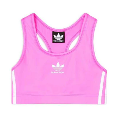 (Women) Balenciaga adidas FW22 Logo Print Striped Sports Bra Pink. 7243044A8B55877