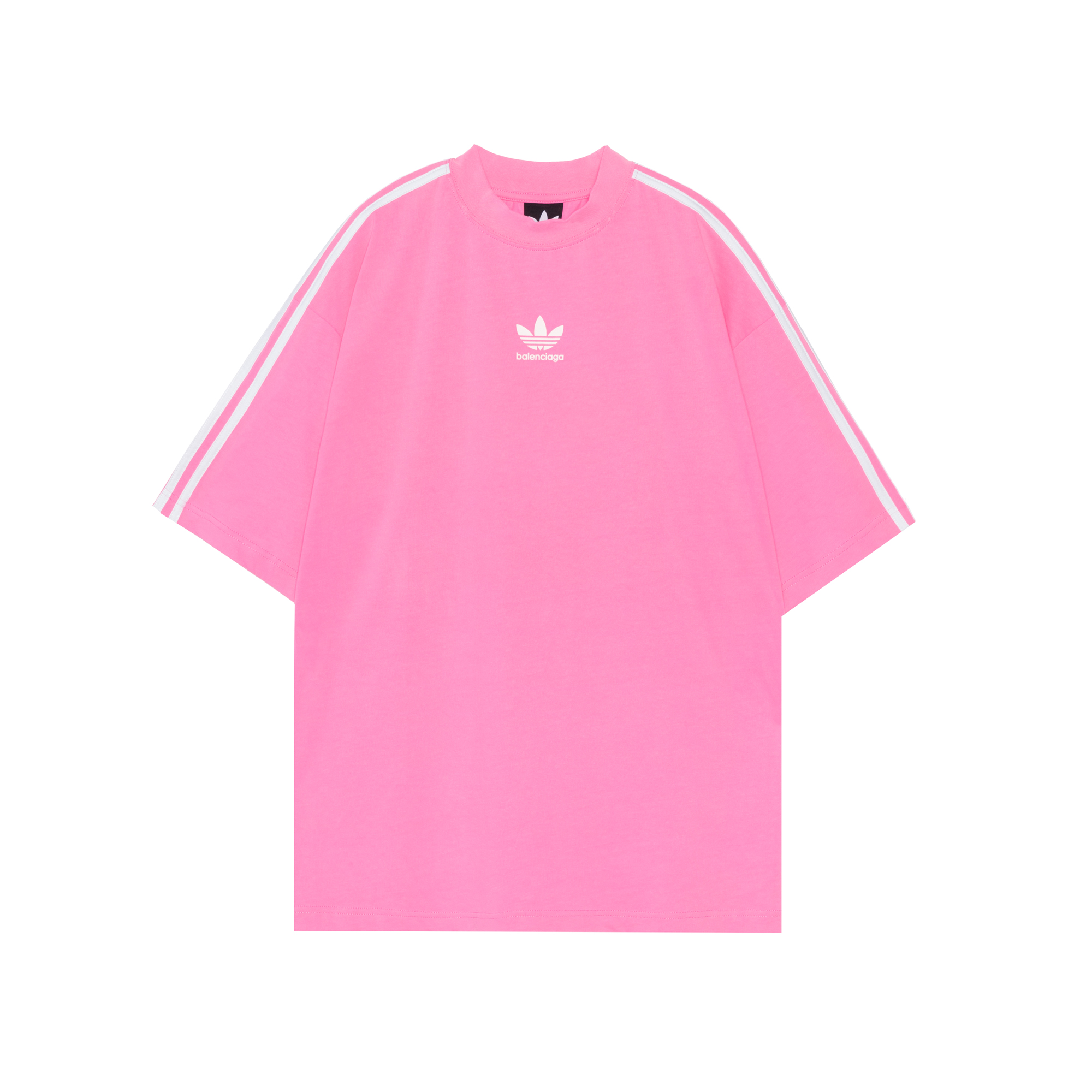 (Women) Balenciaga Adidas Originals SS23 Striped Logo Crewneck Pink T-Shirt Women. 723955TNVU45280