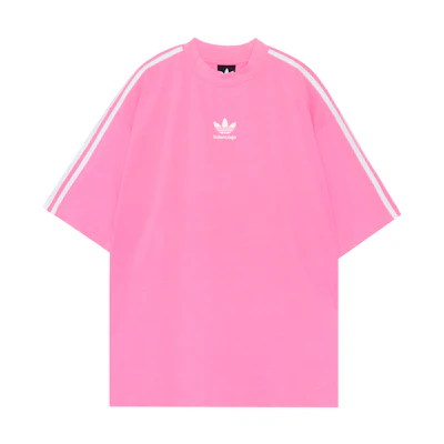 (Women) Balenciaga Adidas Originals SS23 Striped Logo Crewneck Pink T-Shirt Women. 723955TNVU45280