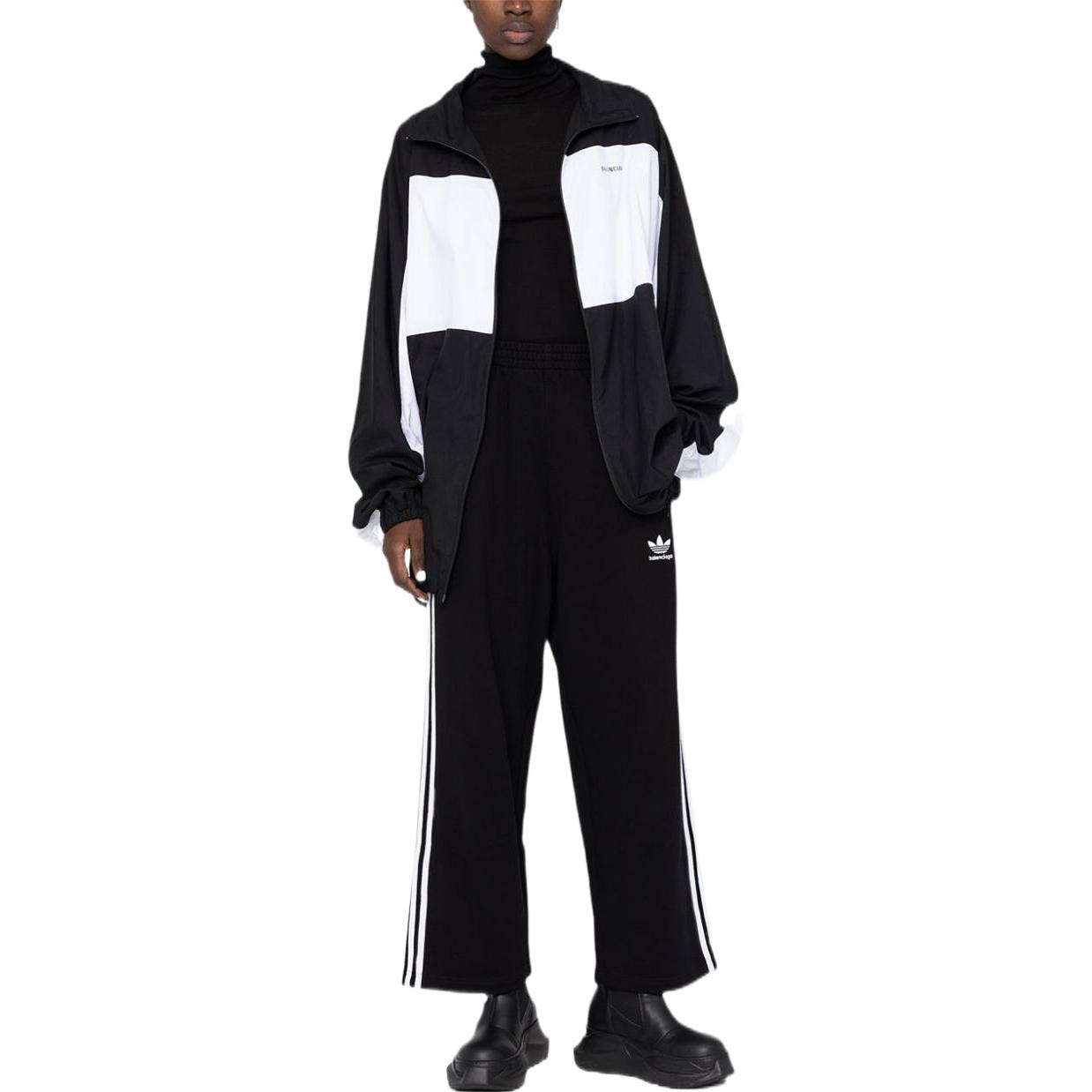 Lookbook (W) Balenciaga x adidas SS23 黑色運動標誌條紋針織長褲。 723817TNVN28482
