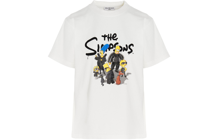 (Women) Balenciaga The Simpsons Cartoon Print Crewneck T-Shirt White SS22 Tee 670943TLVG70901