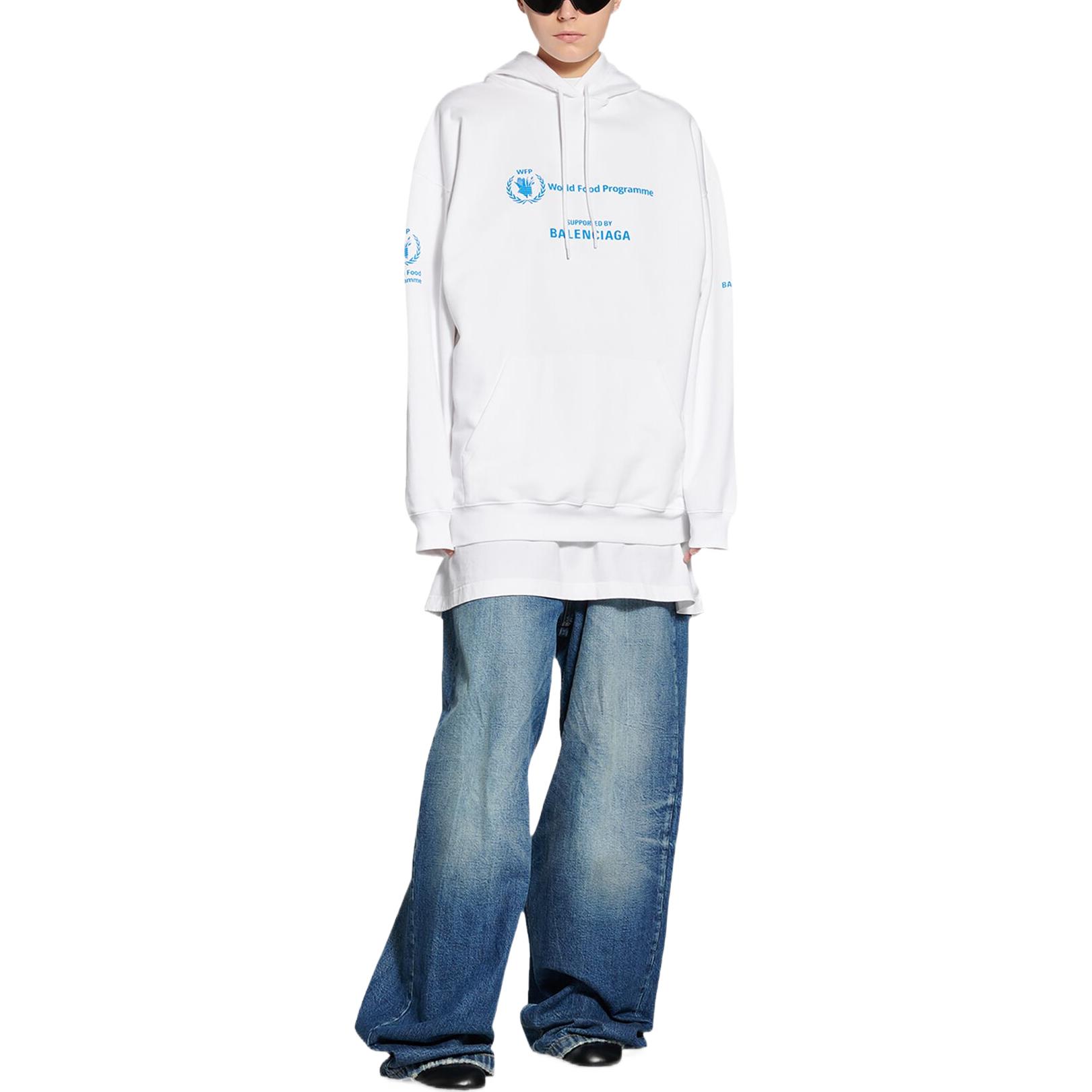 Shop (Women) Balenciaga x WFP FW22  White Hoodie with Logo Print Collaboration. 578135TMVL19086