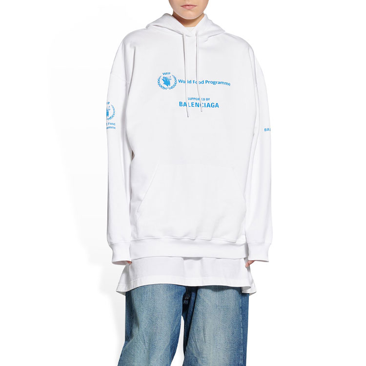 Purchase (Women) Balenciaga x WFP FW22  White Hoodie with Logo Print Collaboration. 578135TMVL19086
