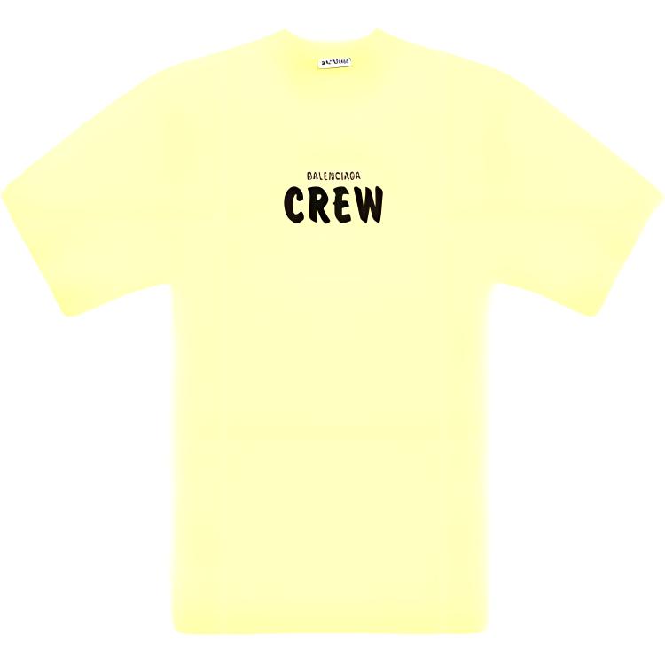 (Women) Balenciaga Yellow Logo Print Crewneck Casual T-Shirt. 620941TIVG97072