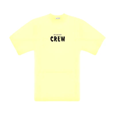 (Women) Balenciaga Yellow Logo Print Crewneck Casual T-Shirt. 620941TIVG97072