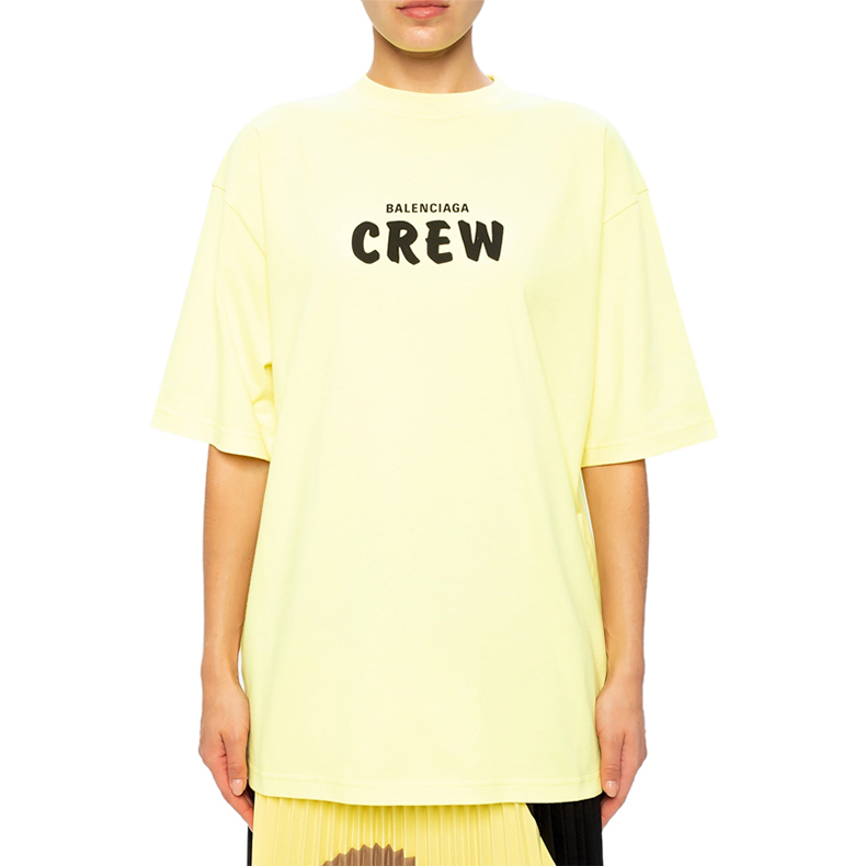 (Women) Balenciaga Yellow Logo Print Crewneck Casual T-Shirt. 620941TIVG97072 圖 3