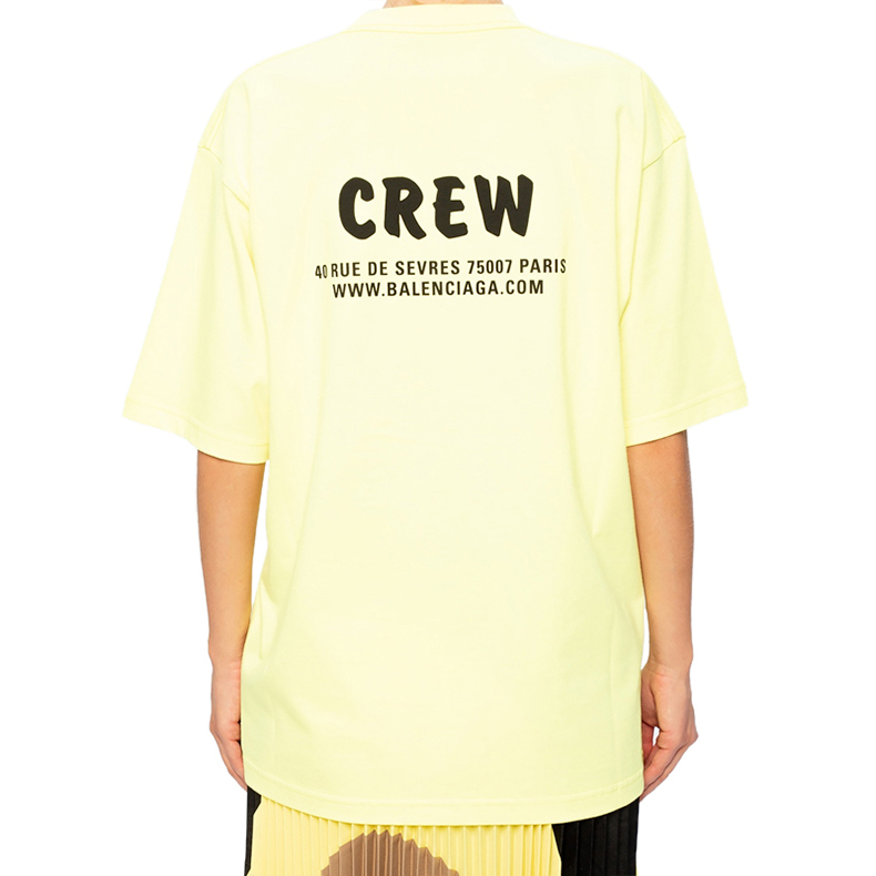 (Women) Balenciaga Yellow Logo Print Crewneck Casual T-Shirt. 620941TIVG97072 圖 4