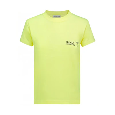 (Women) Balenciaga Yellow Logo Print Crewneck T-Shirt Regular Fit. 612964TJVF77110