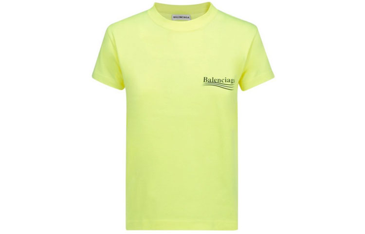 (Women) Balenciaga Yellow Logo Print Crewneck T-Shirt Regular Fit. 612964TJVF77110 圖 2