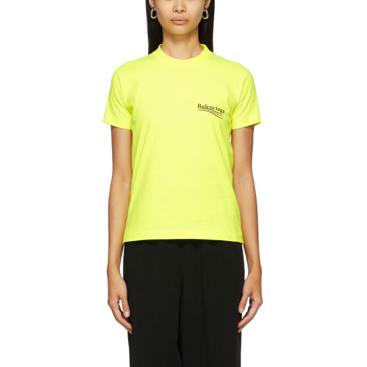(Women) Balenciaga Yellow Logo Print Crewneck T-Shirt Regular Fit. 612964TJVF77110 圖 4