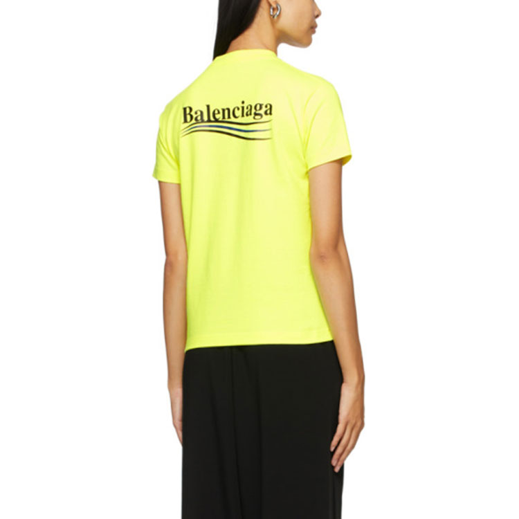 (Women) Balenciaga Yellow Logo Print Crewneck T-Shirt Regular Fit. 612964TJVF77110 圖 5