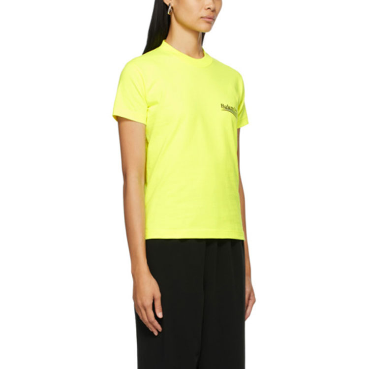 (Women) Balenciaga Yellow Logo Print Crewneck T-Shirt Regular Fit. 612964TJVF77110 圖 6