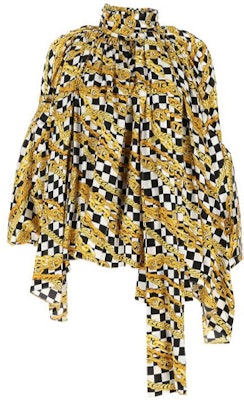 (Women) Balenciaga Yellow Silk Long-Sleeve Shirt with Unique Print. 601961TGL101070 Order (Women) Balenciaga Yellow Silk Long-Sleeve Shirt with Unique Print. 601961TGL101070