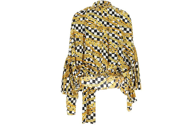 Lookbook (Women) Balenciaga Yellow Silk Long-Sleeve Shirt with Unique Print. 601961TGL101070