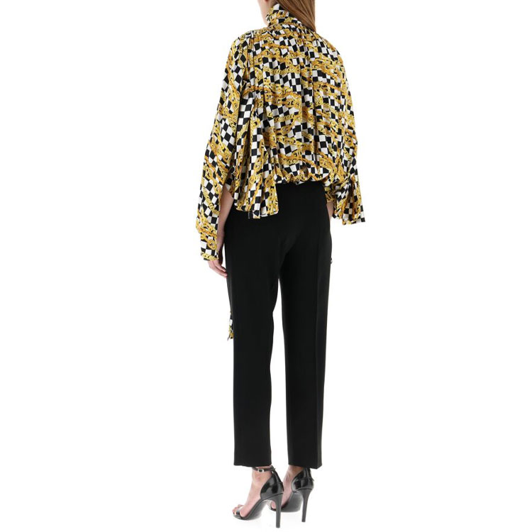 Purchase (Women) Balenciaga Yellow Silk Long-Sleeve Shirt with Unique Print. 601961TGL101070