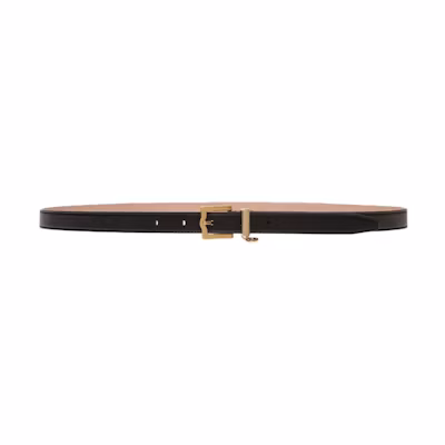 (Women) BALLY Black Leather Belt with Gold Buckle, 2cm Width. 6306853