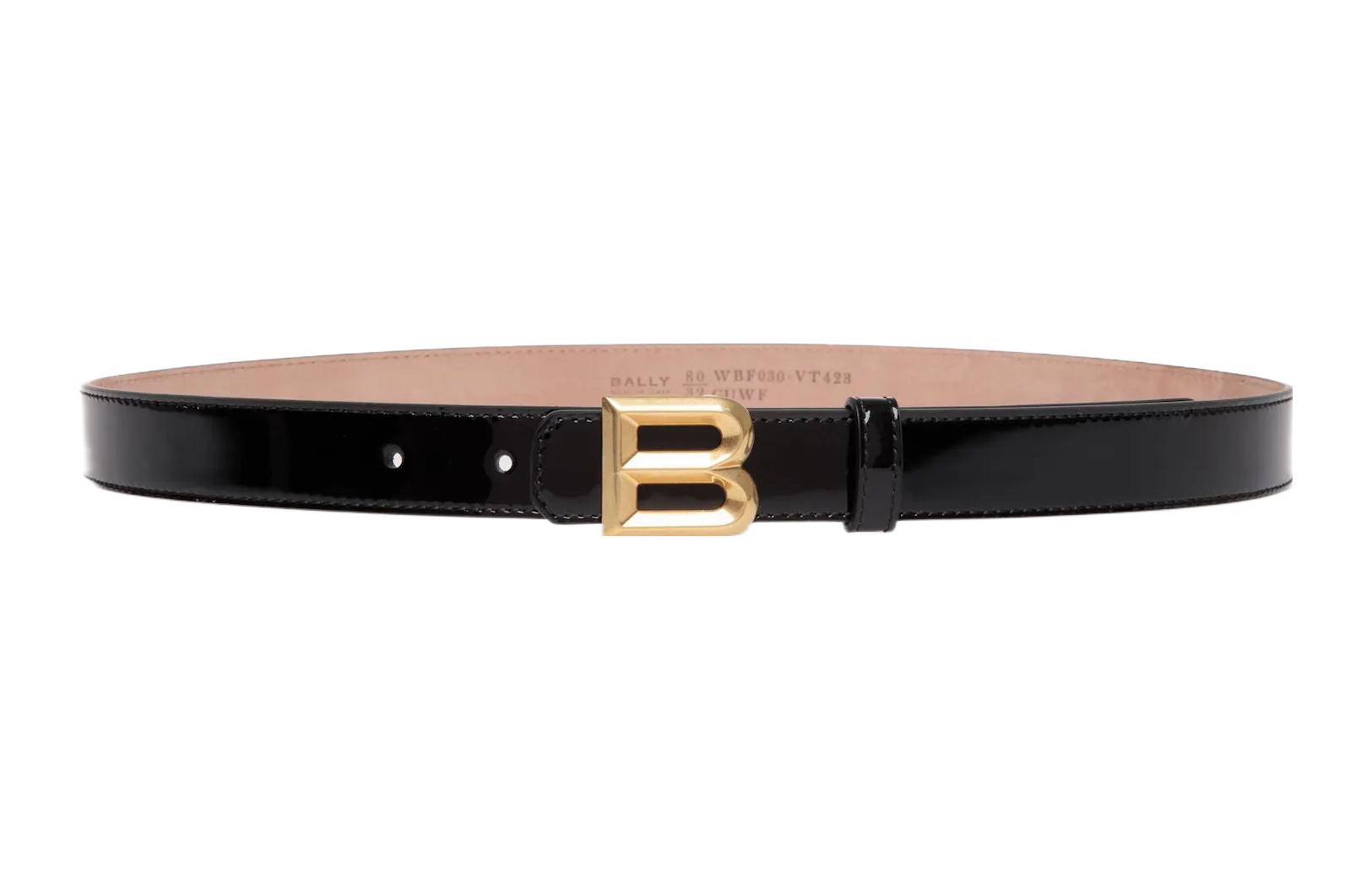 (Women) BALLY  Black Leather Belt with Letter Logo - 2.5CM Width. 6306080