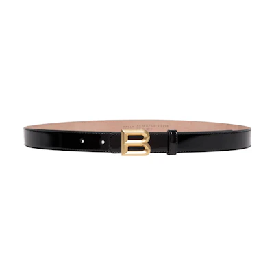 (Women) BALLY Black Leather Belt with Letter Logo - 2.5CM Width. 6306080
