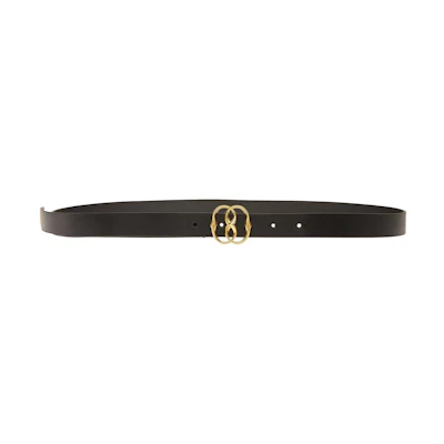(Women) BALLY Black Leather Belt with Logo Buckle, 2.5CM Width. 6304232