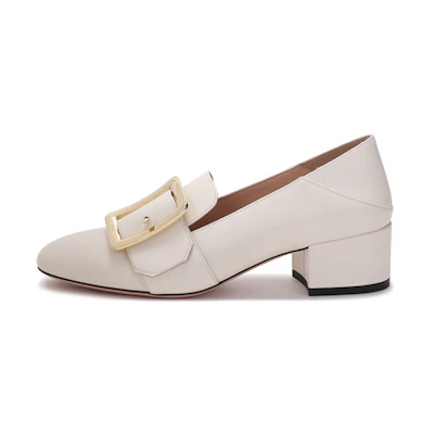(W) BALLY 'Bone White Buckle Block Heels'