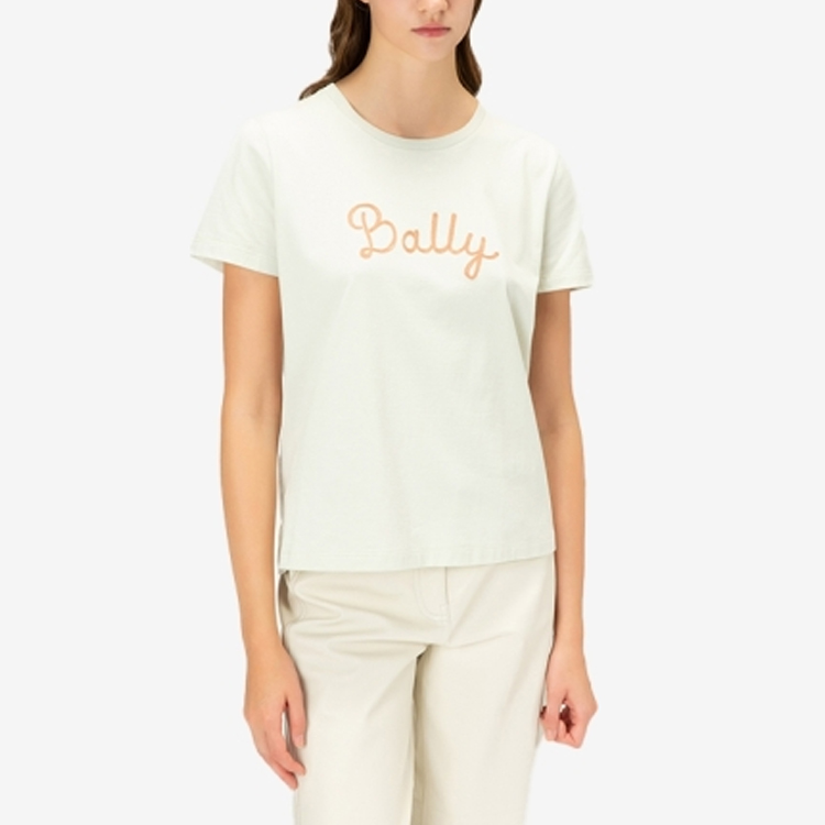 Lookbook (W) Camiseta Beige de Manga Corta con Estampado de Letras BALLY FW22. 6300245