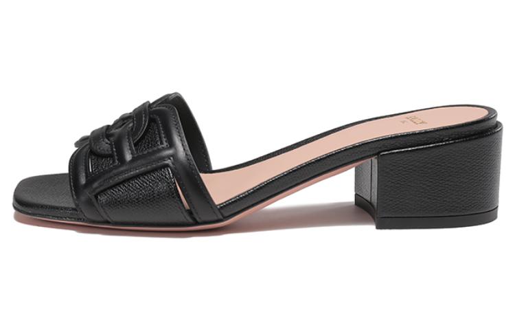(Women) BALLY B-Chain Leather Chunky Heel Slide 'Black' 6239488