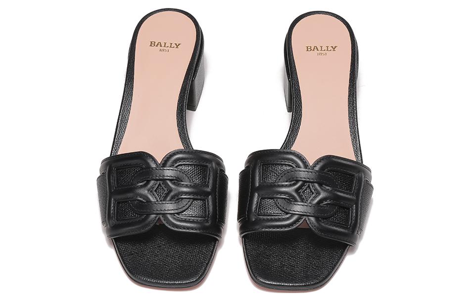 Shop (Women) BALLY B-Chain Leather Chunky Heel Slide 'Black' 6239488