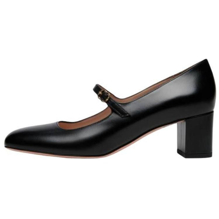 (Women) BALLY Ballyrina Black Leather Mary Jane Round-Toe Heels for Women 6308651