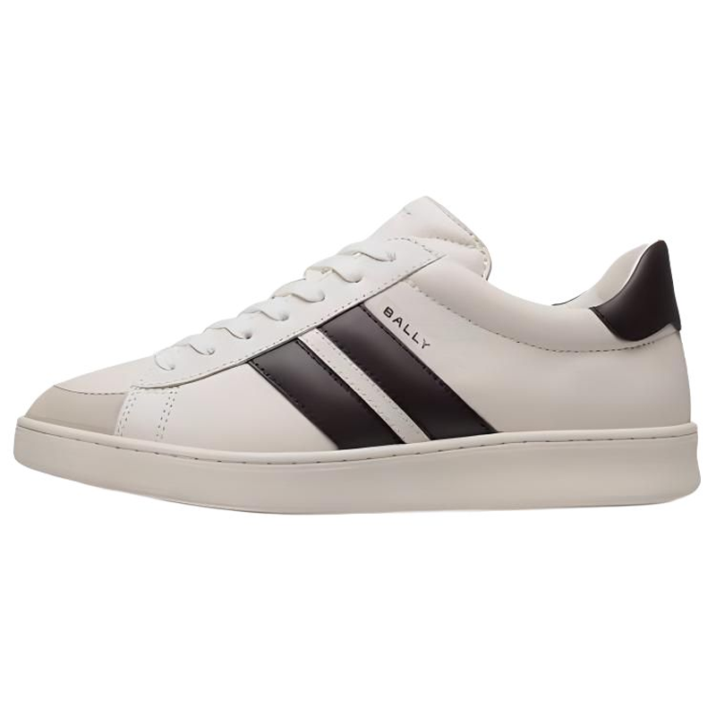 (Women) BALLY Black White Leather Low-Top Sneakers - Stylish & Versatile. 6308148