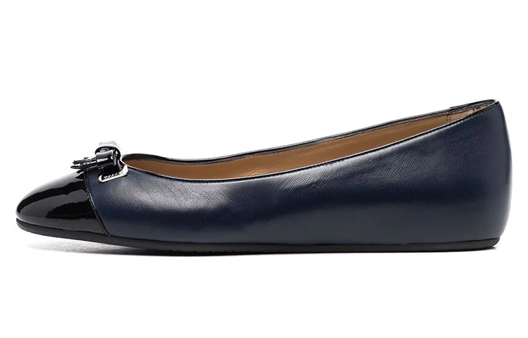 (W) BALLY Bow Detail Leather Flats 'Deep Navy'