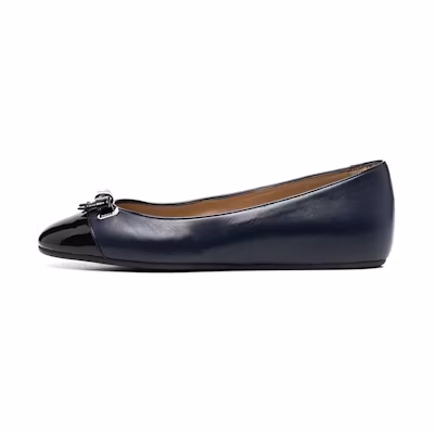 (W) BALLY Bow Detail Leather Flats 'Deep Navy'