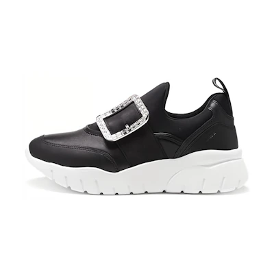 (W) BALLY CMFT Thick Sole Elastic Band Sneakers 'Black and White'