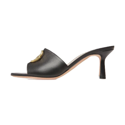 (W) BALLY Emblem 'Black Leather Slide'
