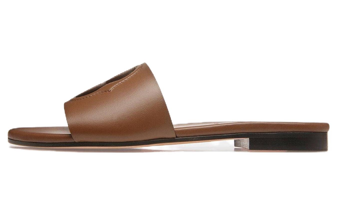 (W) BALLY Emblem 'Brown Leather Round-Toe Fashion Slides'