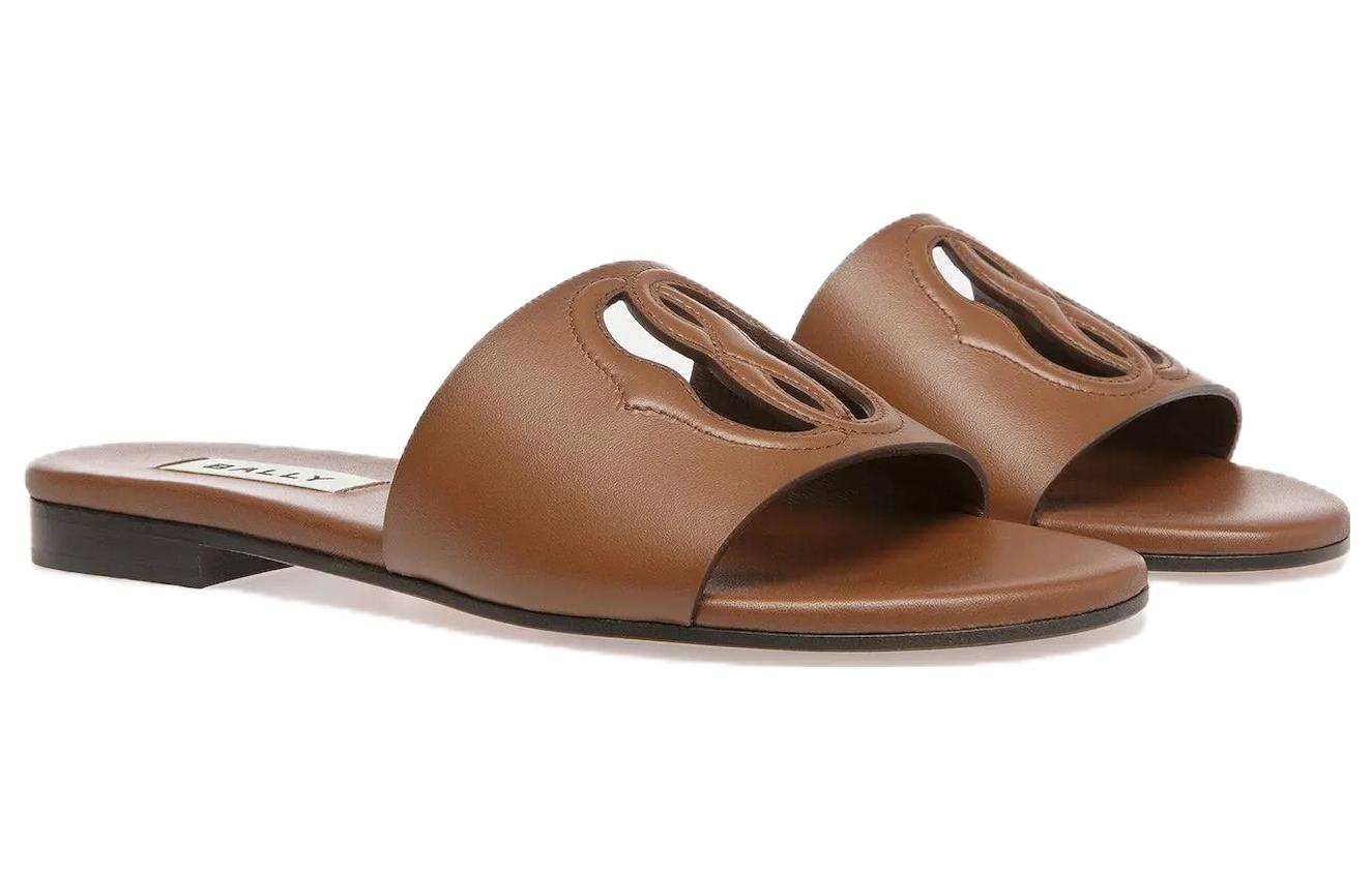 (W) BALLY Emblem 'Brown Leather Round-Toe Fashion Slides' 圖 2
